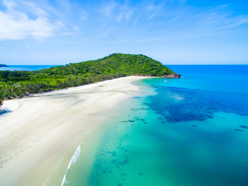 An aerial view of Cape Tribulation in North Queensland, Australia