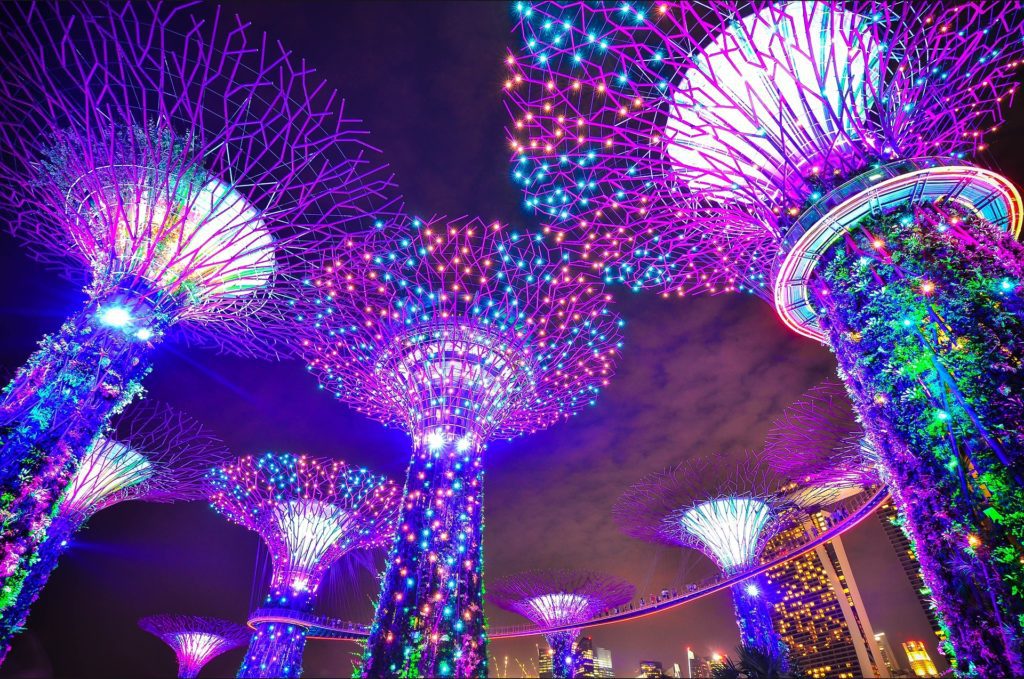 Noční show osvětlených stromů v Gardens by the Bay, Singapur – nezapomenutelný zážitek na cestě kolem světa