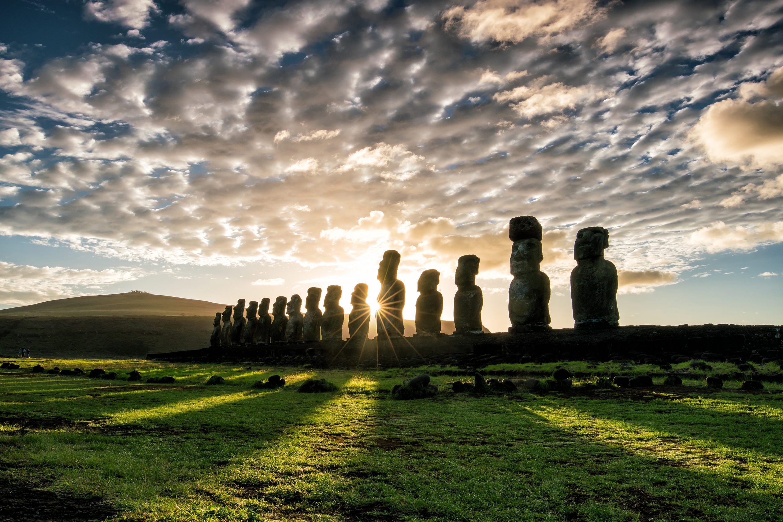 Silhouette shot of Moai statues in Easter Island